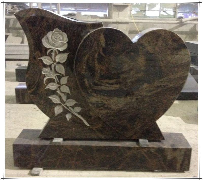 India Aurara Granite Heart Flowers Sculpture Headstones for Sale