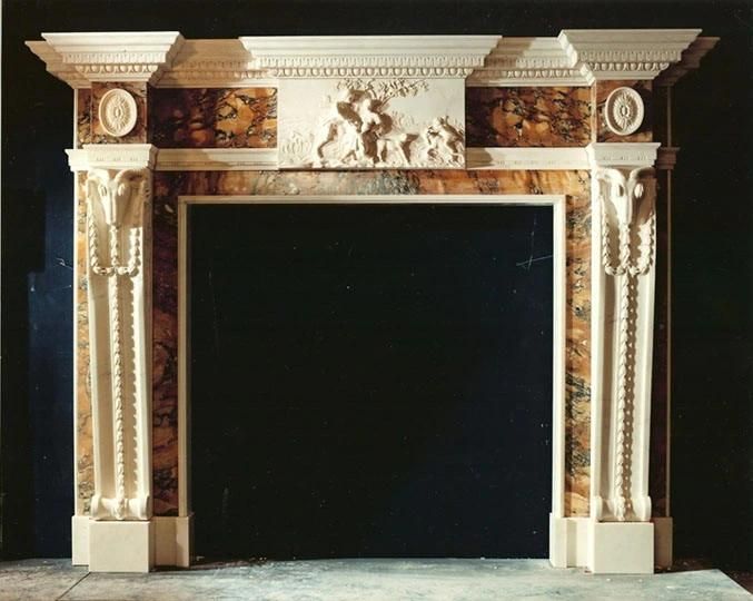 Sandstone Beige Color Fireplace Mantel Marble Fireplace Handcarving