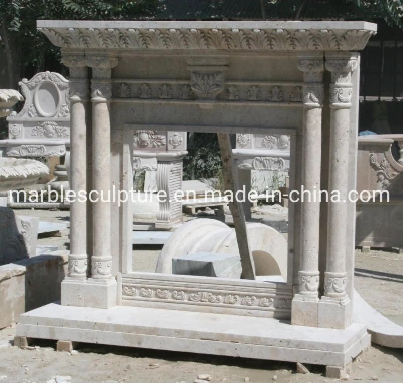 Beautiful Custom Elegant White Marble Fireplace Carved Column (SYMF-121)