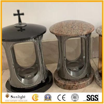 Granite Lantern for Funeral Cemetery Light with Eastern Cross Lamp for Headstone