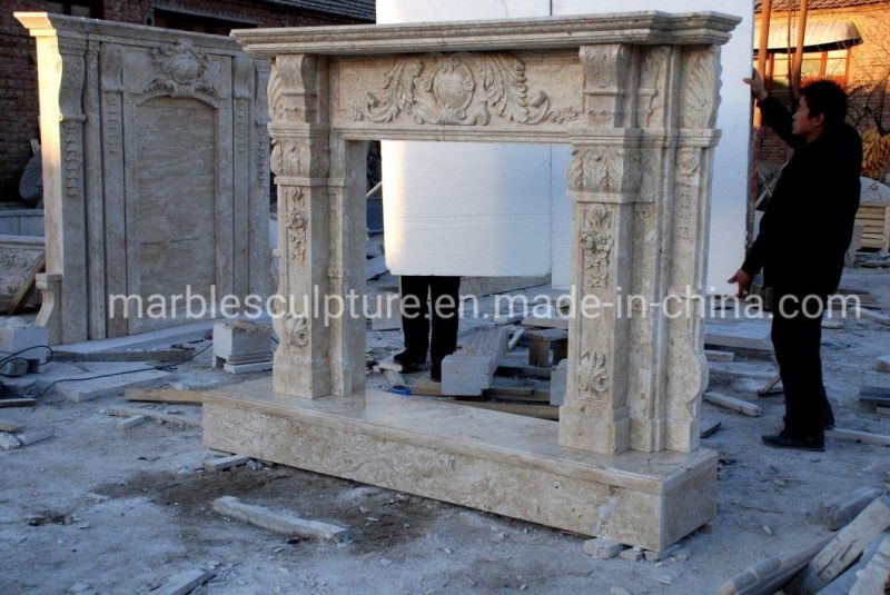 High Quality Hand Carved Antique Travertine Stone Marble Fireplace (SY-MF376)