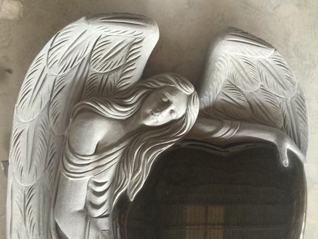 Custom India Black Granite Hand Carving Angel Monument Tombstone Headstone