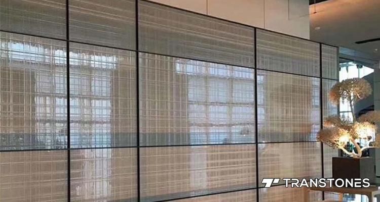 Decorative White 3D Straight Line Design Honeywood Slab for Living Room Wall