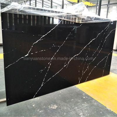 Factory Direct Sell Black with White Veins Artificial Quartz Stone Slabs