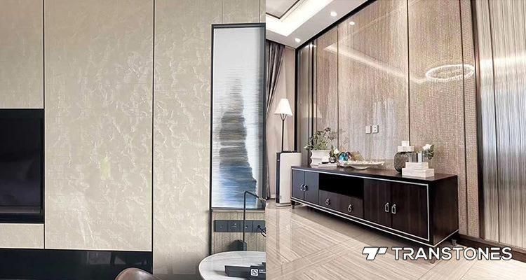 Decorative White 3D Straight Line Design Honeywood Slab for Living Room Wall