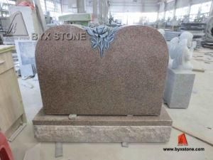 Pink Granite Flower Carving Headstone / Gravestone