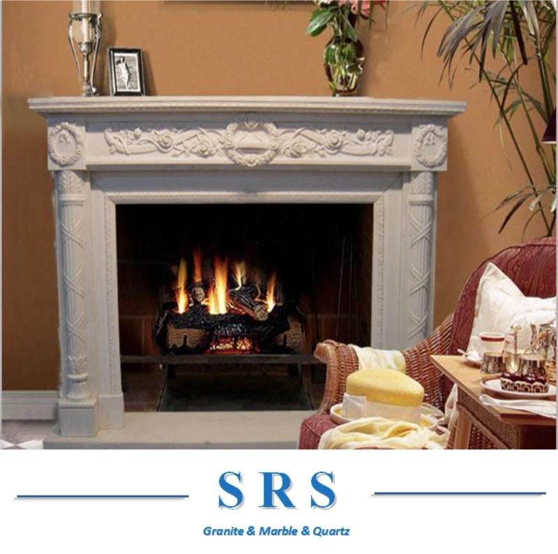 White Sculpture Marble/Granite Indoor Fireplace