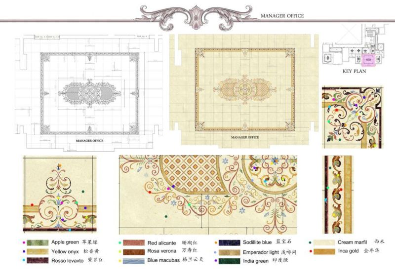 Luxury Water Jet Marble Inlay Flooring Patterns Marble Floor Medallion for Majlis Men Sitting Room Floor Decoration