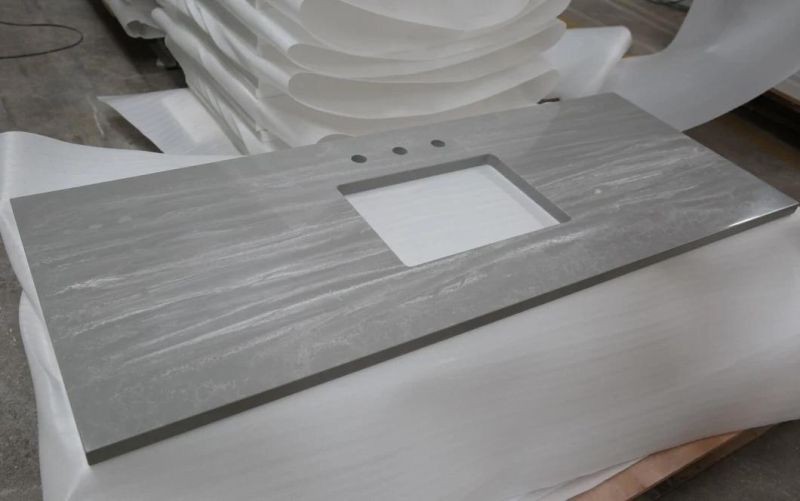 White Marble Look Kitchen Quartz Countertop Stone for Bathroom Vanity Countertop
