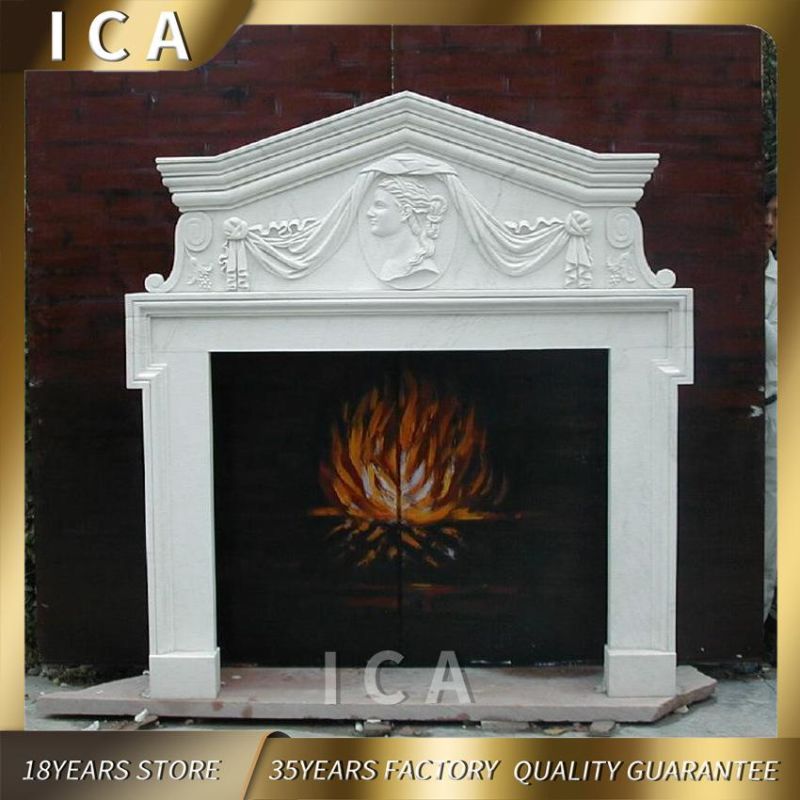 Morden Design Decorative Large White Marble Fireplace with Flowers