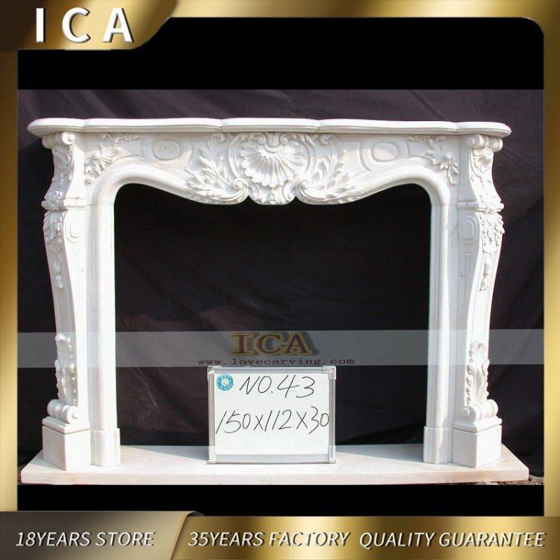 Indoor White Marble Mantel Fireplace Classical Design Stone Fireplace