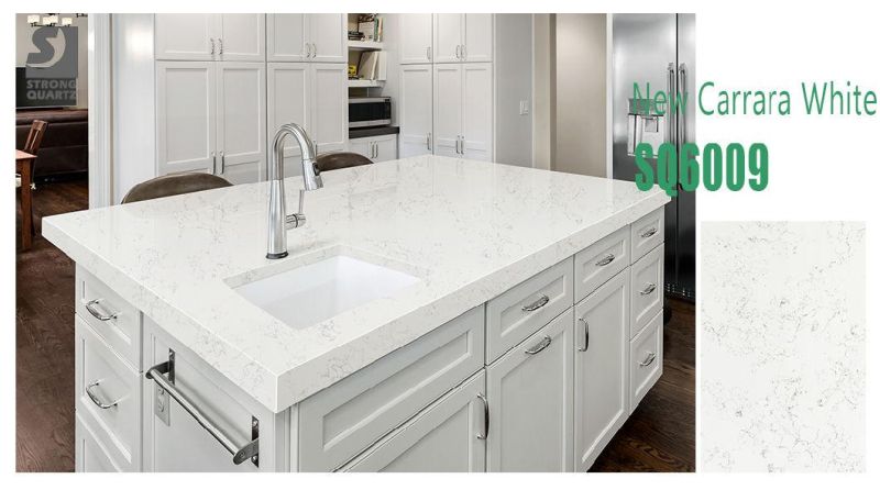 New Carrara White Quartz Slabs with Dense Black Veins