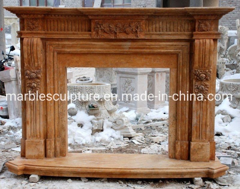 Antique Style Decorative Indoor Yellow Marble Fireplace (SYMF-164)