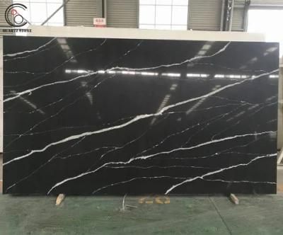 Black Artificial Quartz Stone with Elegant Veins Countertop Decoration