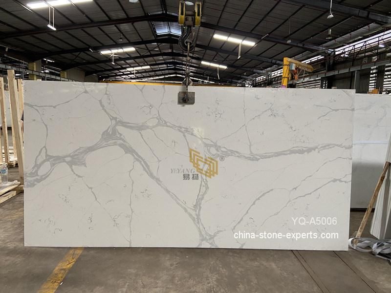 China Quartz Factory Calacatta Quartz Big Slab for Kitchen Island/Countertop