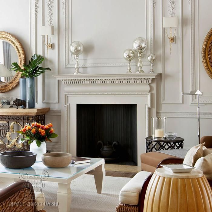 Classic Overmantel White Marble Fireplace with Good Hand-Carved Quality, Competitive Price