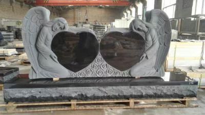America Shanxi Black Granite Double Angle Heart Granite Monument Memorial Tombstone