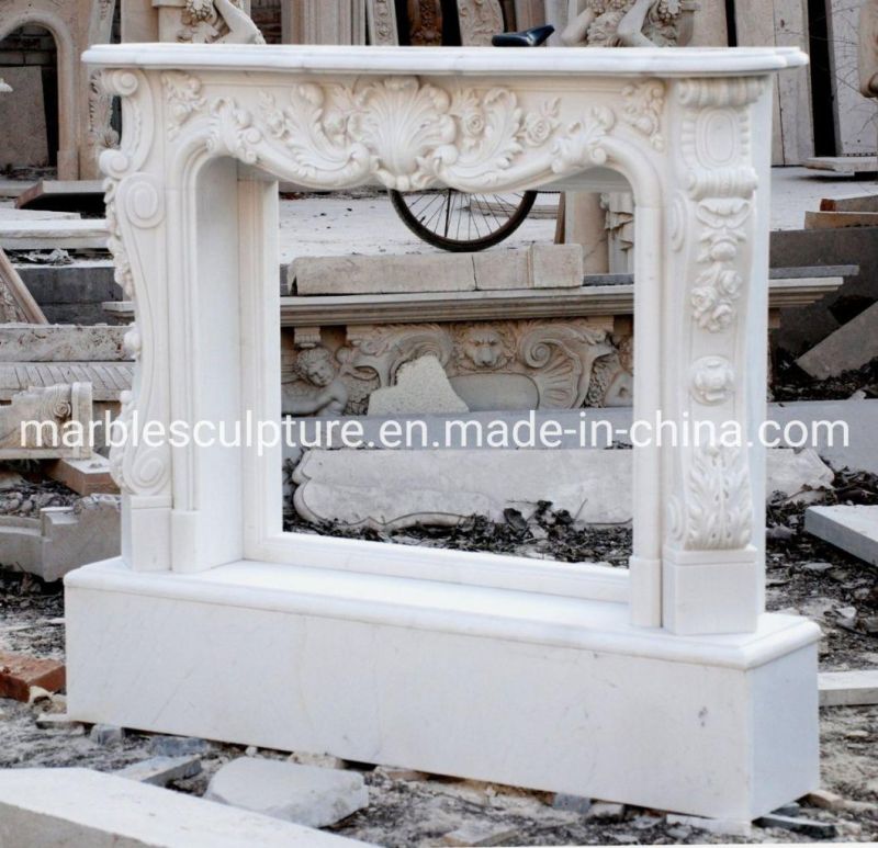 Factory Selling Marble Stone Sculpture White Marble Fireplace (SYMF-060)
