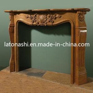 Cheap Design Brown Limestone Carved Stone Fireplace Mantel for Indoor