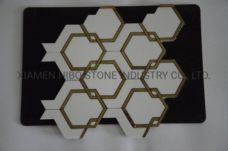 Natural Black and Brass Waterjet Marble Mosaic Wall Tile