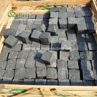 Natural Split Black Basalt Cobble Stone Floor Paving Without Holes