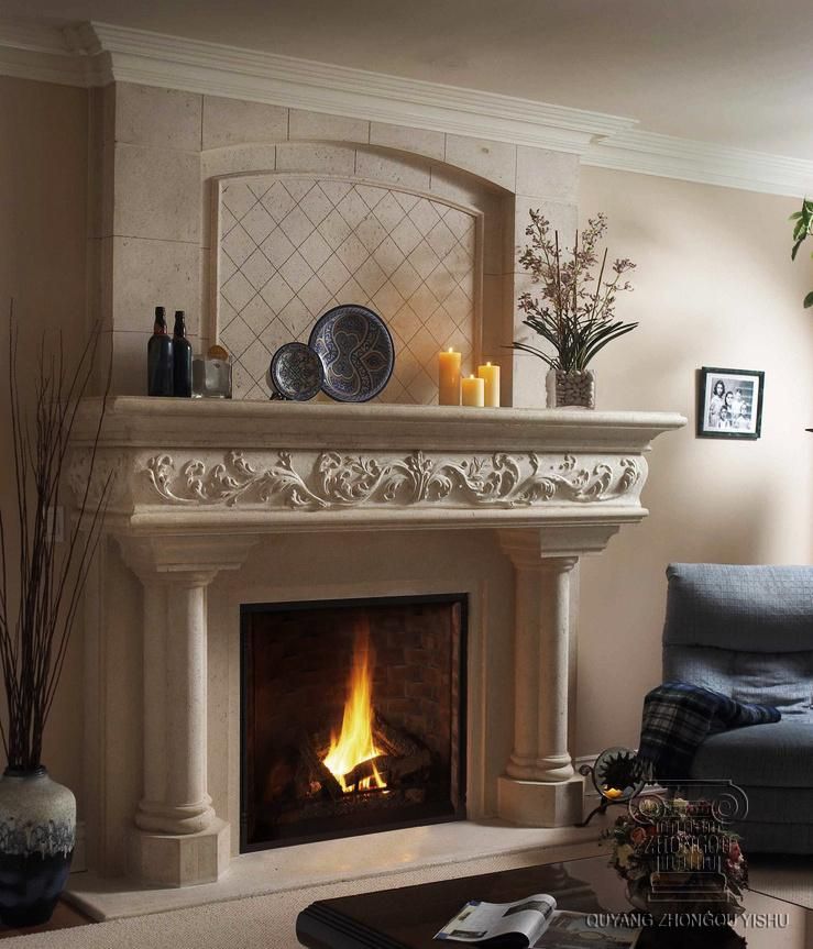 Double Marble Fireplace, Exquisitely Carved and Cheap