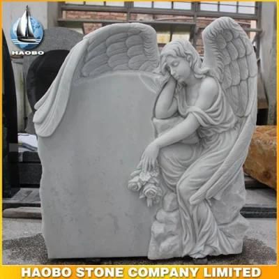 White Marble Tombstone Weeping Angel Carved Headstone