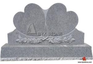Grey Granite Stone Monument Headstone with Double Heart