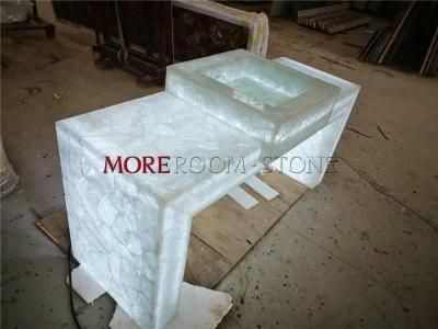 Moreroom Stone Translucent Natural Quartz White Crystal Semi Precious Stone Countertops with Golden Foil / Powder
