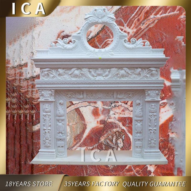 Luxury Large-Scale Fireplace with Exquisite Stone Carving and Marble Statue