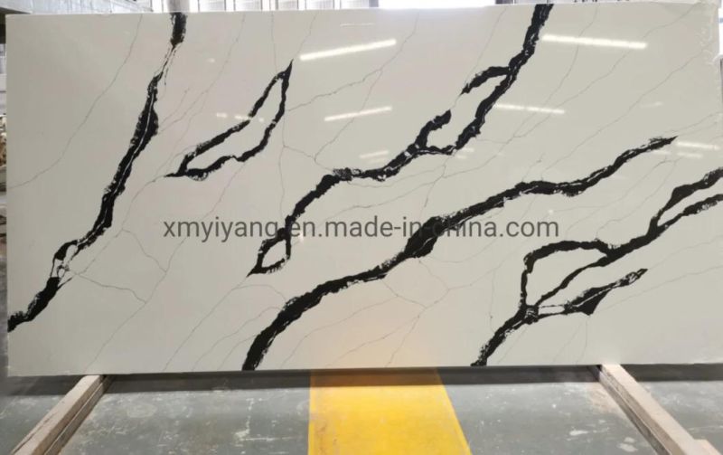 Artificial Engineered White/Black Veins Quartz Stone Slabs for Countertops