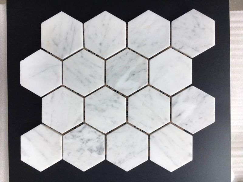 Natural Basketwave White Marble Carrara Mosaic for Wall/ Floor Decoration