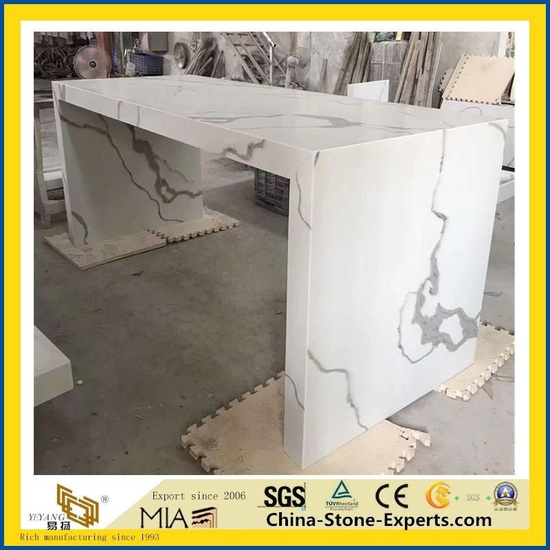 Superior White Quartz Black Veinings for Kitchen Waterfall Island Countertop