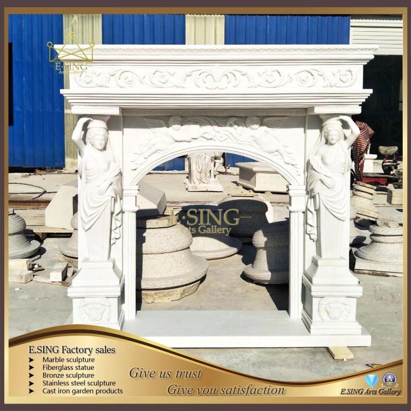 European Mantels French Yellow Marble Fireplace Surround Lion Statues Stone Fireplace for Home Decor