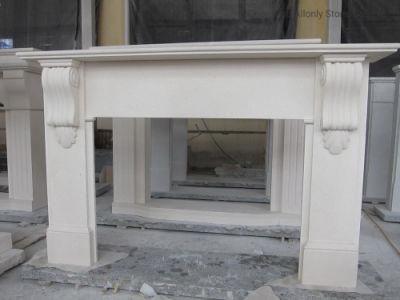 Customized Cream Bello White Limstone Fireplace for Indoor Living Room