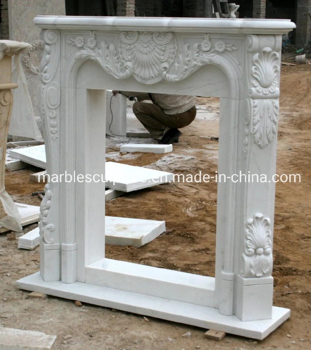 Natural Stone Simple Style Pure White Mrable Fireplace (SYMF-035)