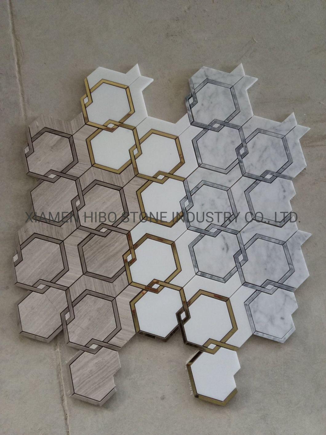 Natural Black and Brass Waterjet Marble Mosaic Wall Tile