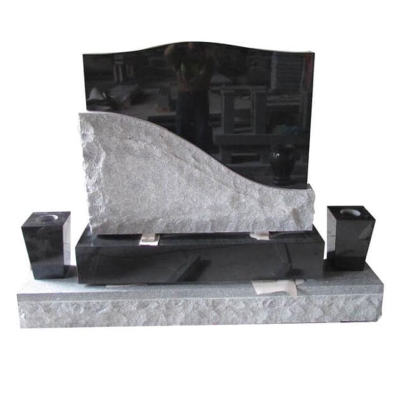 Absolute Black Granite Serp Top Upright Headstones with Square Vase