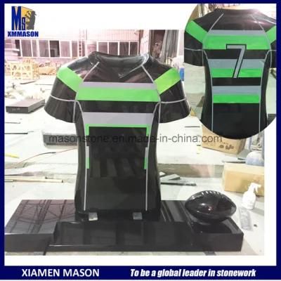 Customized Black Rugby Jersey Upright Headstone with Granite Ball