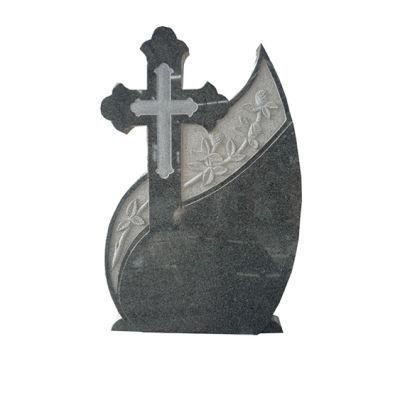G654 Dark Grey Granite Headstones Carved with Easter Orthodox Cross