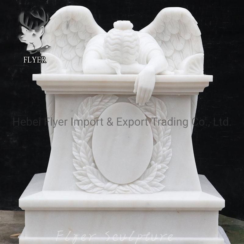 Custom Outdoor Graveyard Memorial White Marble Headstone Marble Angel Statue Tombstone