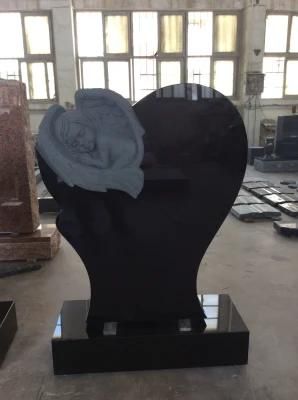 China Black Granite Tombstone with Carving for Child Upright Monument Headstone