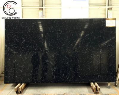 Beautiful Artificial Black Carrara Marble-Like Veined Quartz Slabs