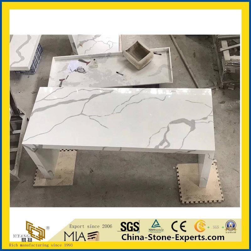 Superior White Quartz Black Veinings for Kitchen Waterfall Island Countertop