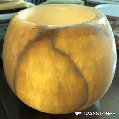 Artificial Backlit Stone Alabaster Home Decor Candle Holders