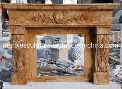 Antique Home Decoration Popular Yellow Marble Fireplace (SYMF-106)