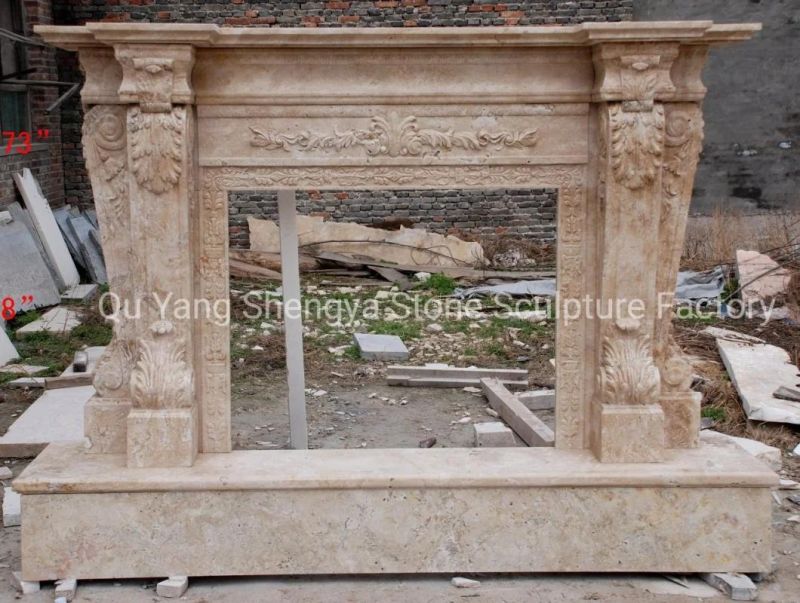 Most Popular Antique Travertine Stone Marble Fireplace (SY-MF301)