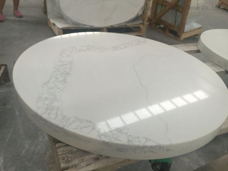 Luxury Hotel Table Design Artificial Calacatta White Quartz Stone Table Top