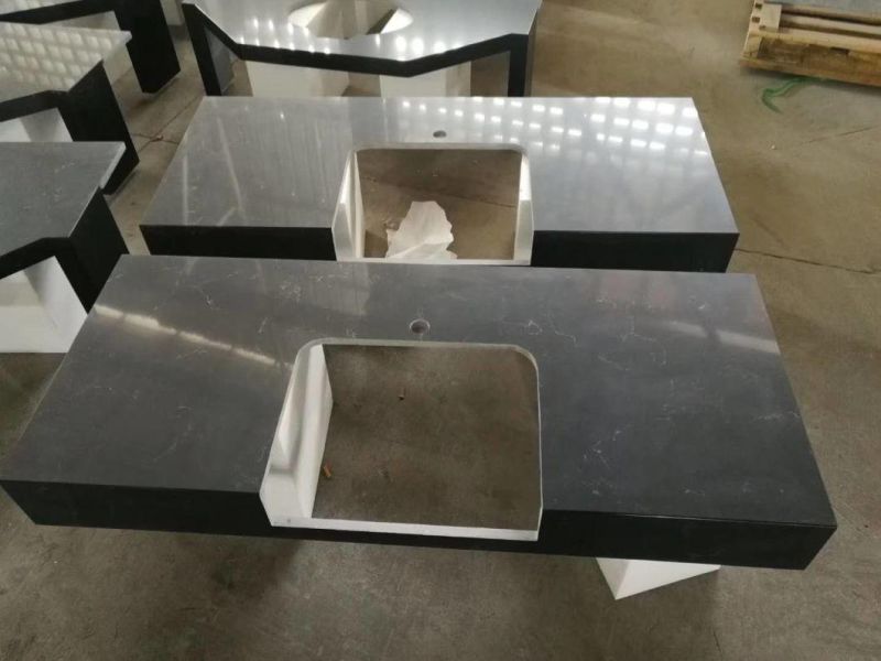 Black Quartz Slab Kitchen/Bathroom Countertop for Building Batroom/Furniture Sink