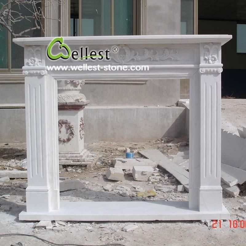 China Natural Stone White Marble Fireplace Hearth Mantel for Indoor House